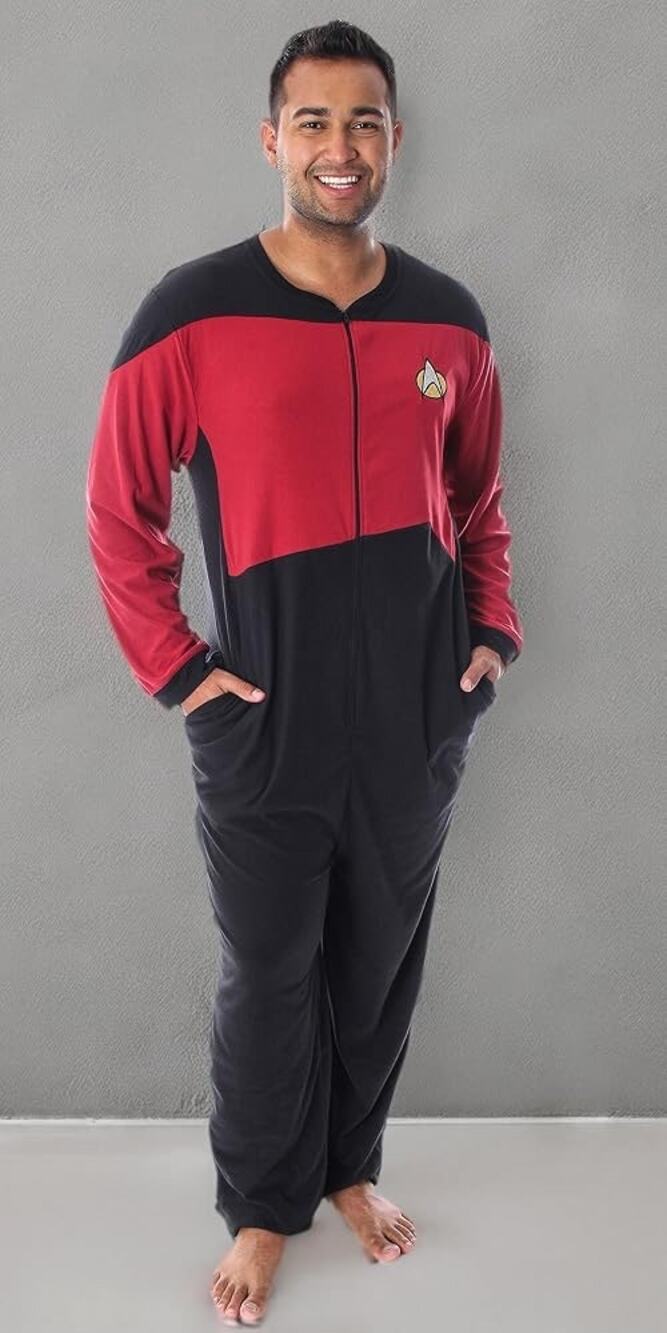Star Trek The Next Generation Command Uniform Pajamas Costume Onesie Adult Lg/XL